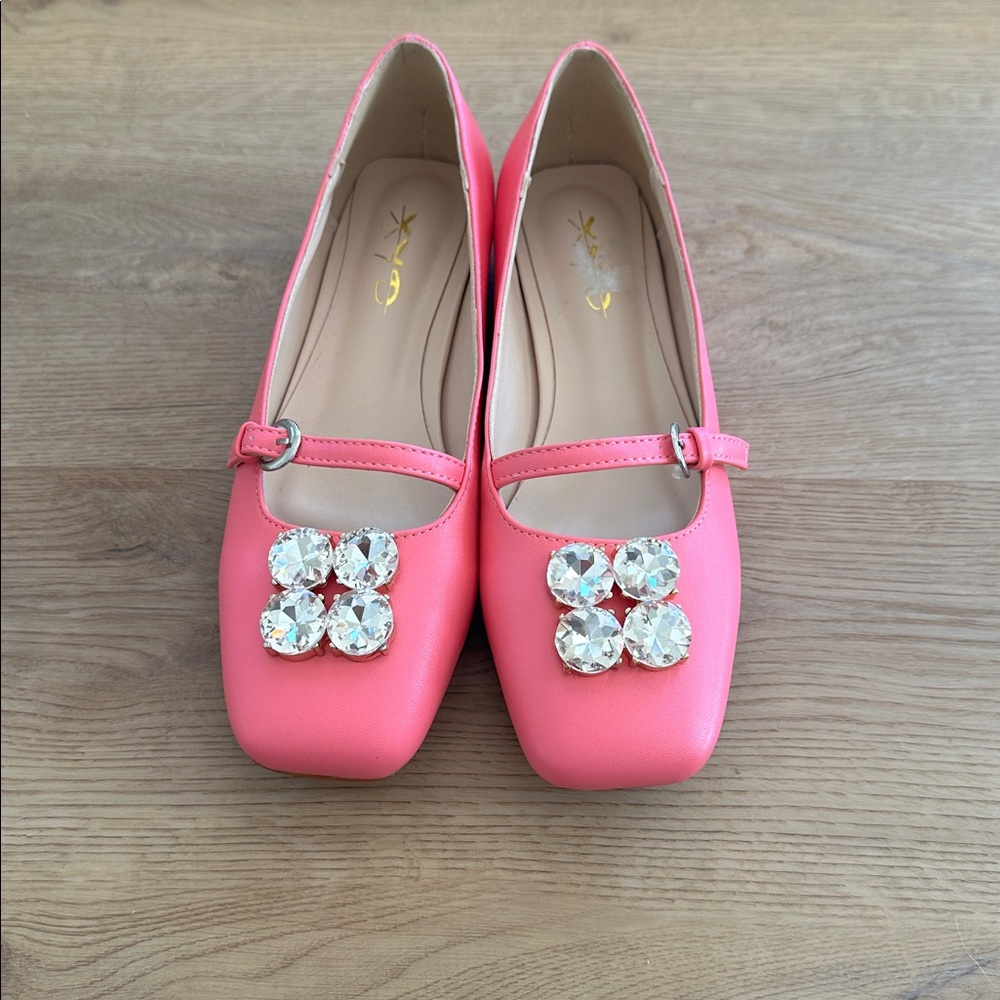 XYD Womens NEW Pink Rhinestone Buckle Strap Slip-On Flat Mary Jane Shoes Size 8 - Picture 4 of 9